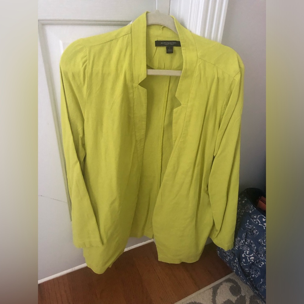 Andrew Marc New York Lime Green Chartreuse Lightweight Linen Blazer Small Summer - Picture 2 of 7